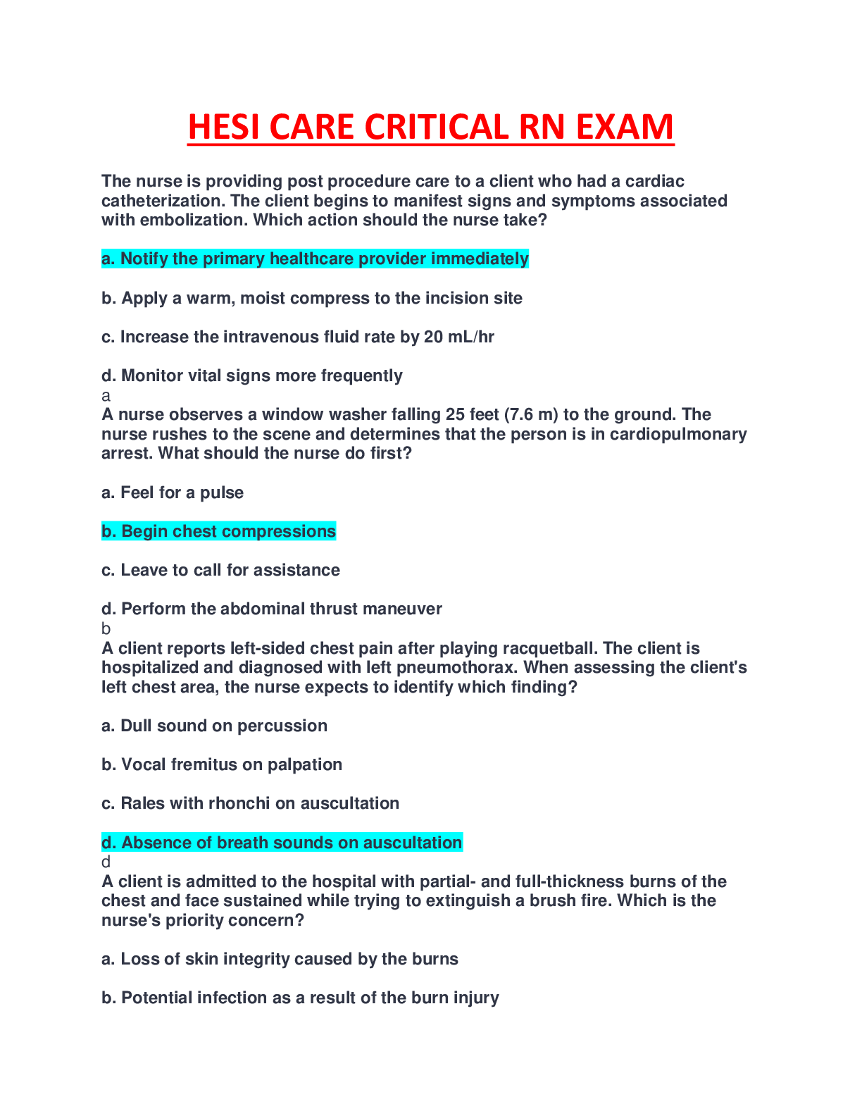 Preview image for HESI CRITICAL CARE EXAM QUIZ BANK (2022/2023) COMPLETE GUIDE RATED A|LIBERTY UNIVERSITY